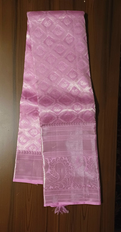 Baby Pink Bridal Kanchipuram pure silk brocade weave saree
