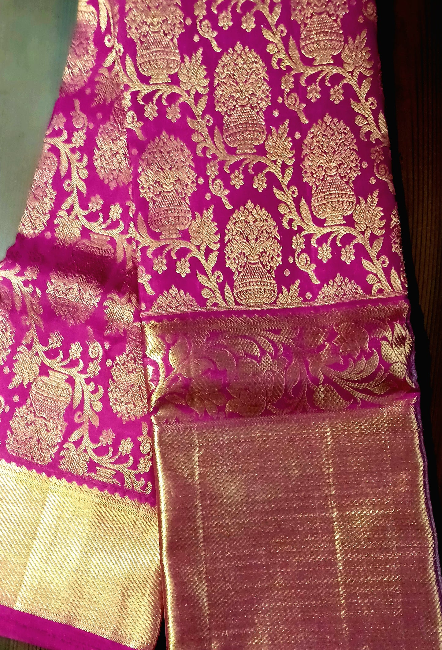 Dark Pink Bridal Kanchipuram pure silk brocade weave saree