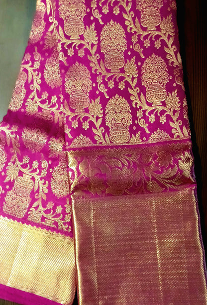 Dark Pink Bridal Kanchipuram pure silk brocade weave saree