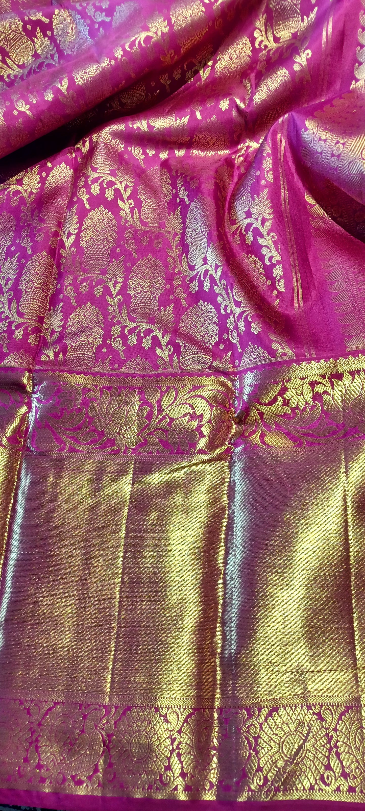 Dark Pink Bridal Kanchipuram pure silk brocade weave saree