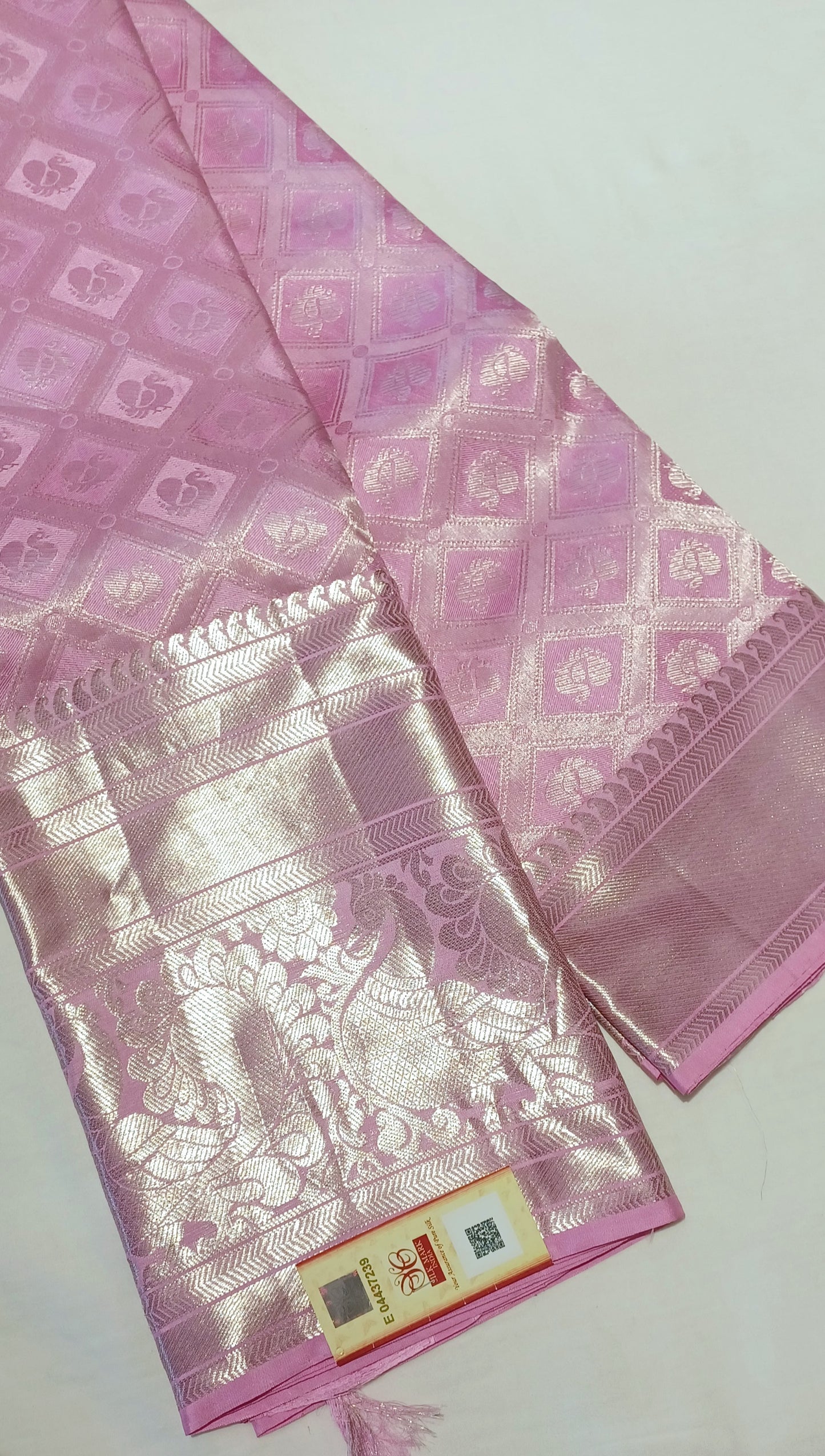 Baby Pink Bridal Kanchipuram pure silk brocade weave saree