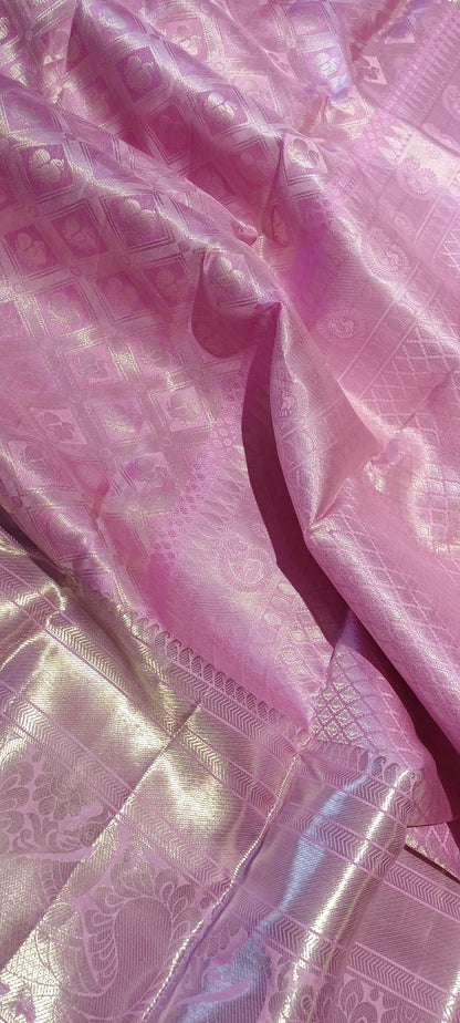 Baby Pink Bridal Kanchipuram pure silk brocade weave saree