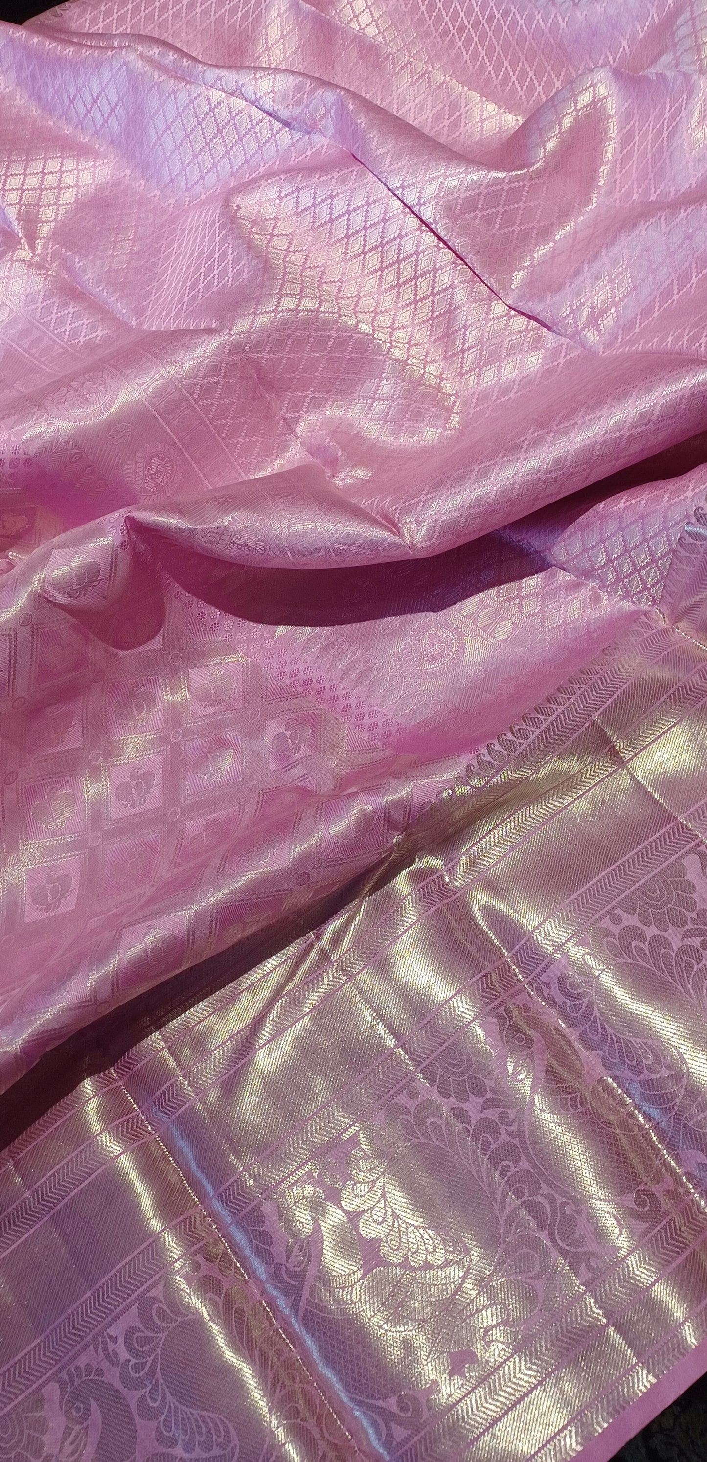 Baby Pink Bridal Kanchipuram pure silk brocade weave saree