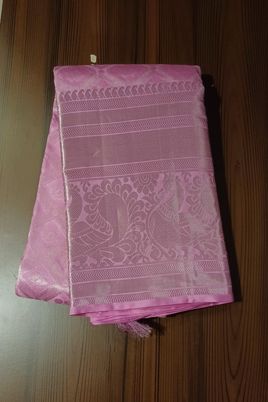 Baby Pink Bridal Kanchipuram pure silk brocade weave saree