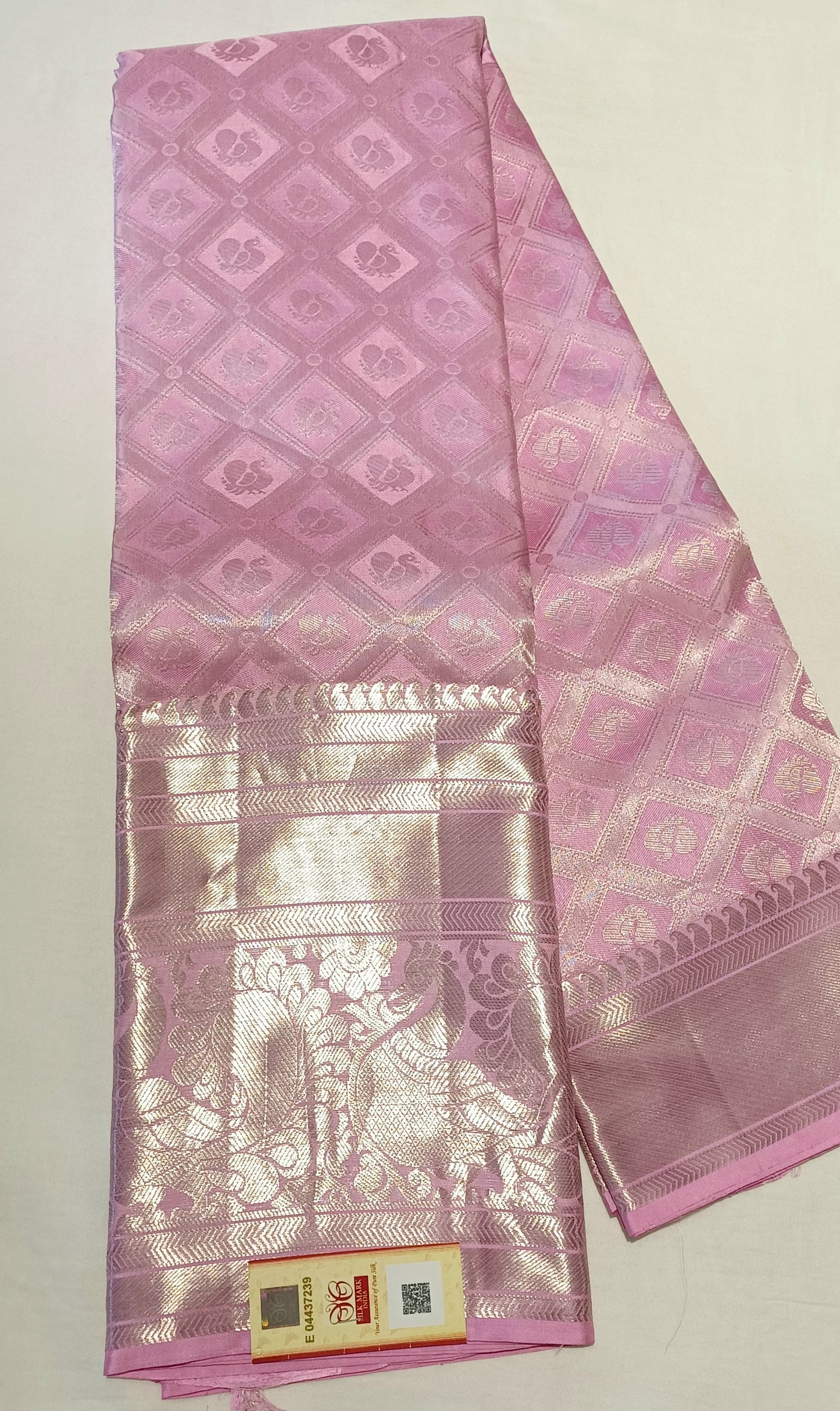 Baby Pink Bridal Kanchipuram pure silk brocade weave saree