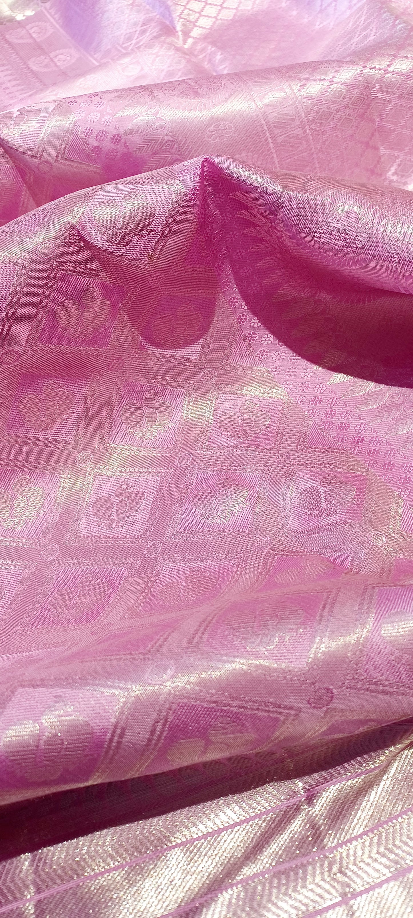 Baby Pink Bridal Kanchipuram pure silk brocade weave saree