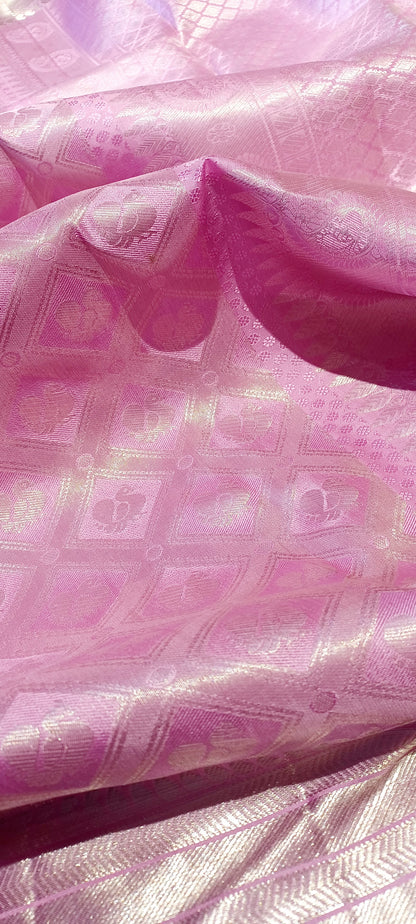 Baby Pink Bridal Kanchipuram pure silk brocade weave saree