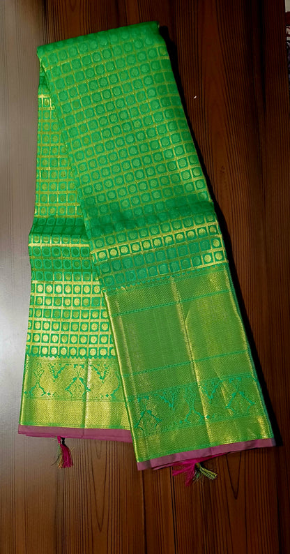 Green Bridal Kanchipuram pure silk brocade weave saree