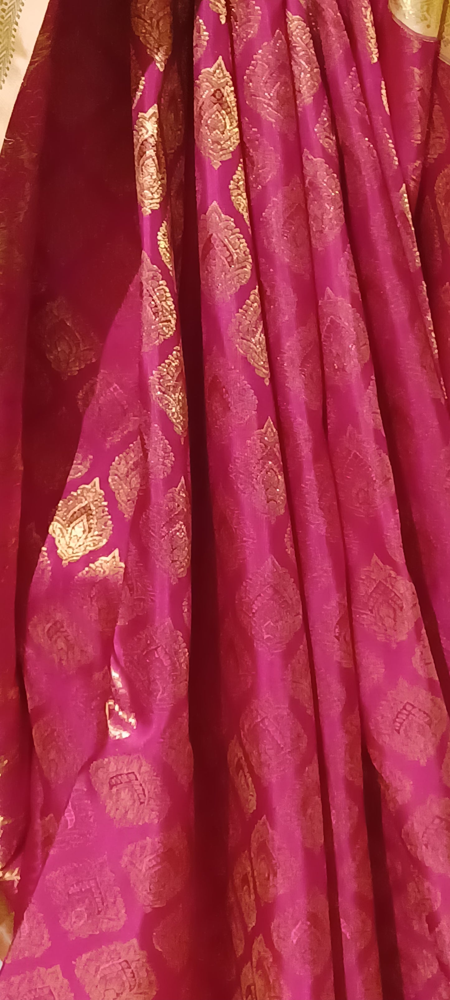 Dark Pink with Cream border Kanchipuram pure silk brocade weave saree