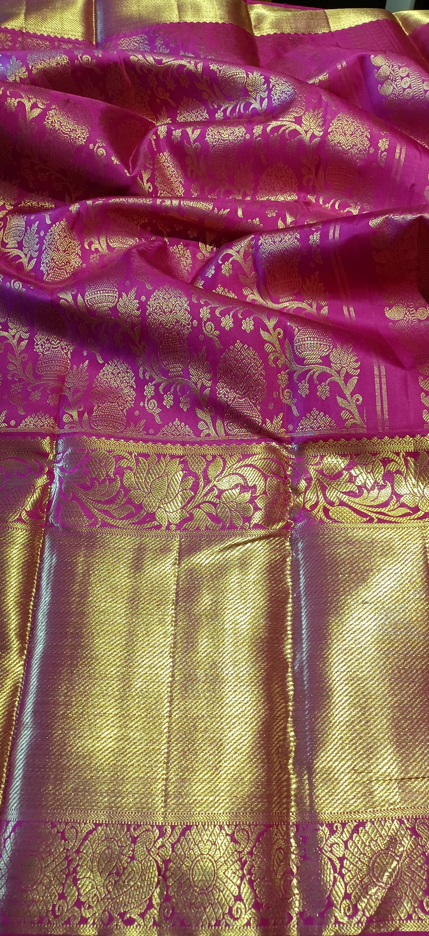Dark Pink Bridal Kanchipuram pure silk brocade weave saree
