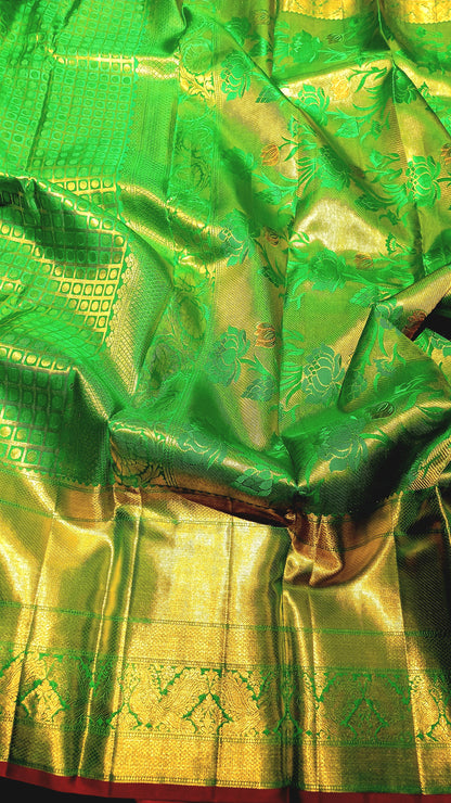 Green Bridal Kanchipuram pure silk brocade weave saree