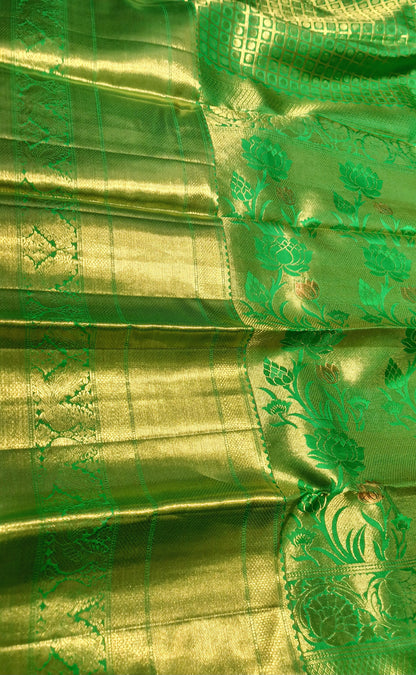 Green Bridal Kanchipuram pure silk brocade weave saree